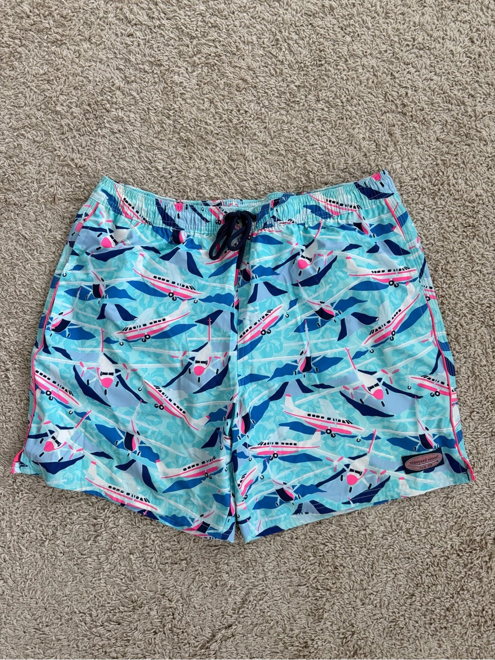 Vineyard Vines mens Airplane Print Aqua Swim Trunks